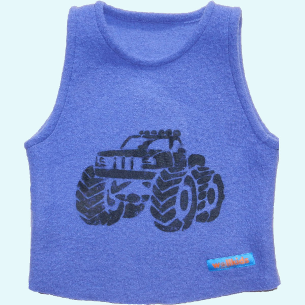 Mit dem Riesen Truck Monster blau auf Abenteuer - muckelig warmer Pullunder von Wollkids