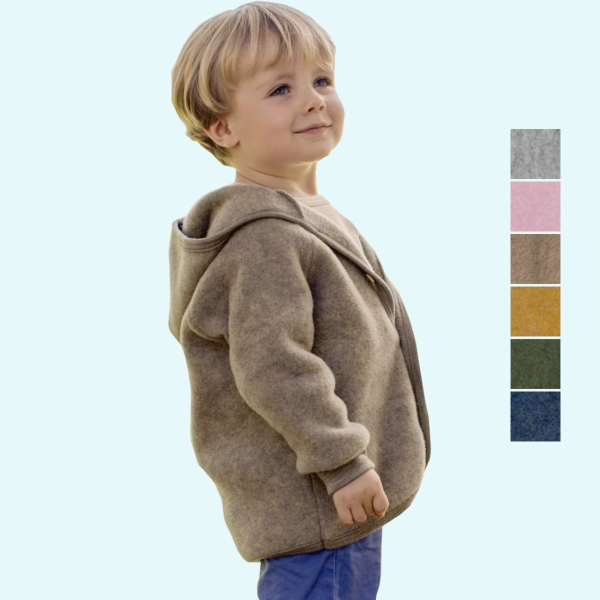 Baby- & Kinder-Kapuzenjacke Wollfleece farbig uni IVN BEST