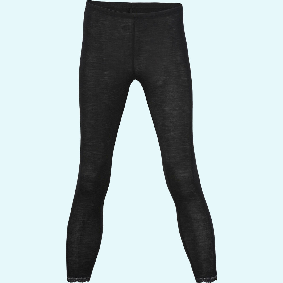 Damen Leggin mit Spitze Wolle Seide schwarz GOTS