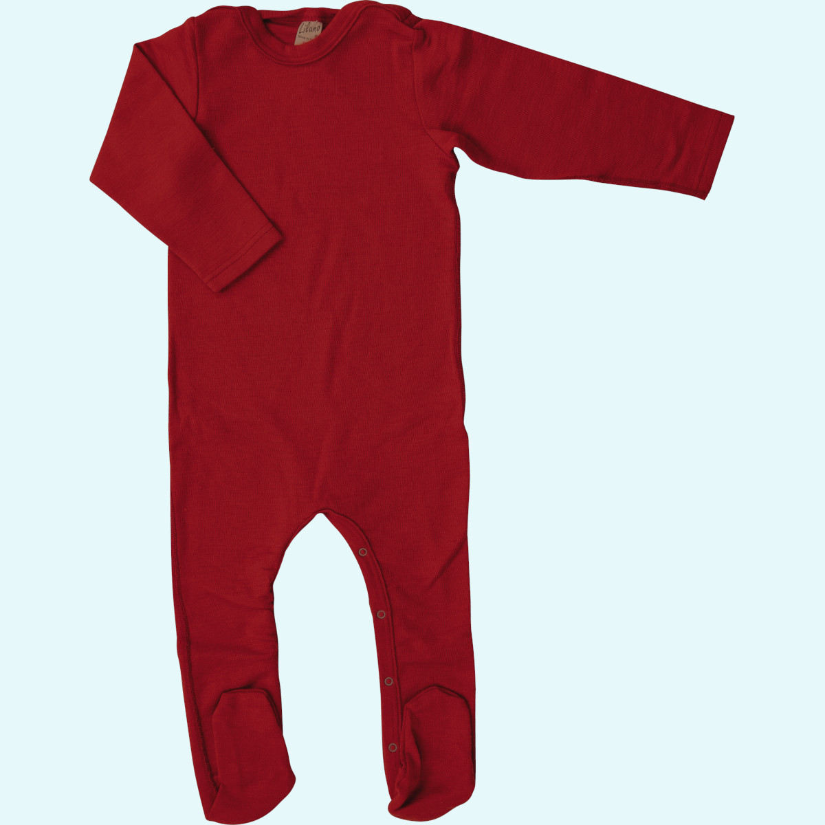 Baby Overall Schlafanzug mit Fuß Wolle Seide langarm rot GOTS